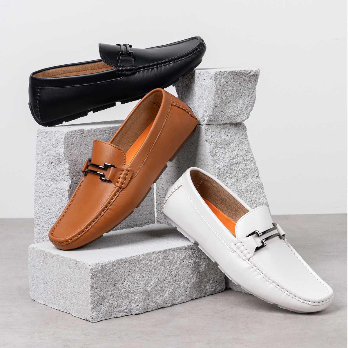 Jousen AMY801 Men Driving Moccasin Loafers Size 11 Casual Walking White Leather Ivory White Leather Driving Shoe Moccasins for Men main image 2