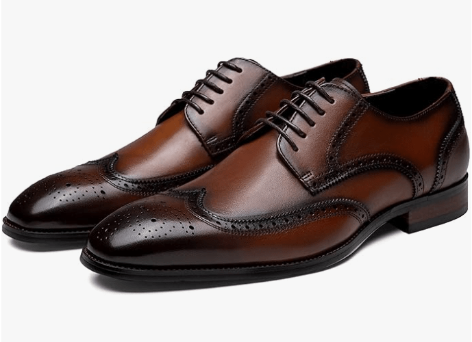 Jousen Men's Dress Shoes Leather Formal Business Oxford Derby Shoes Brogue Wingtip Retro Dress Shoes for Men