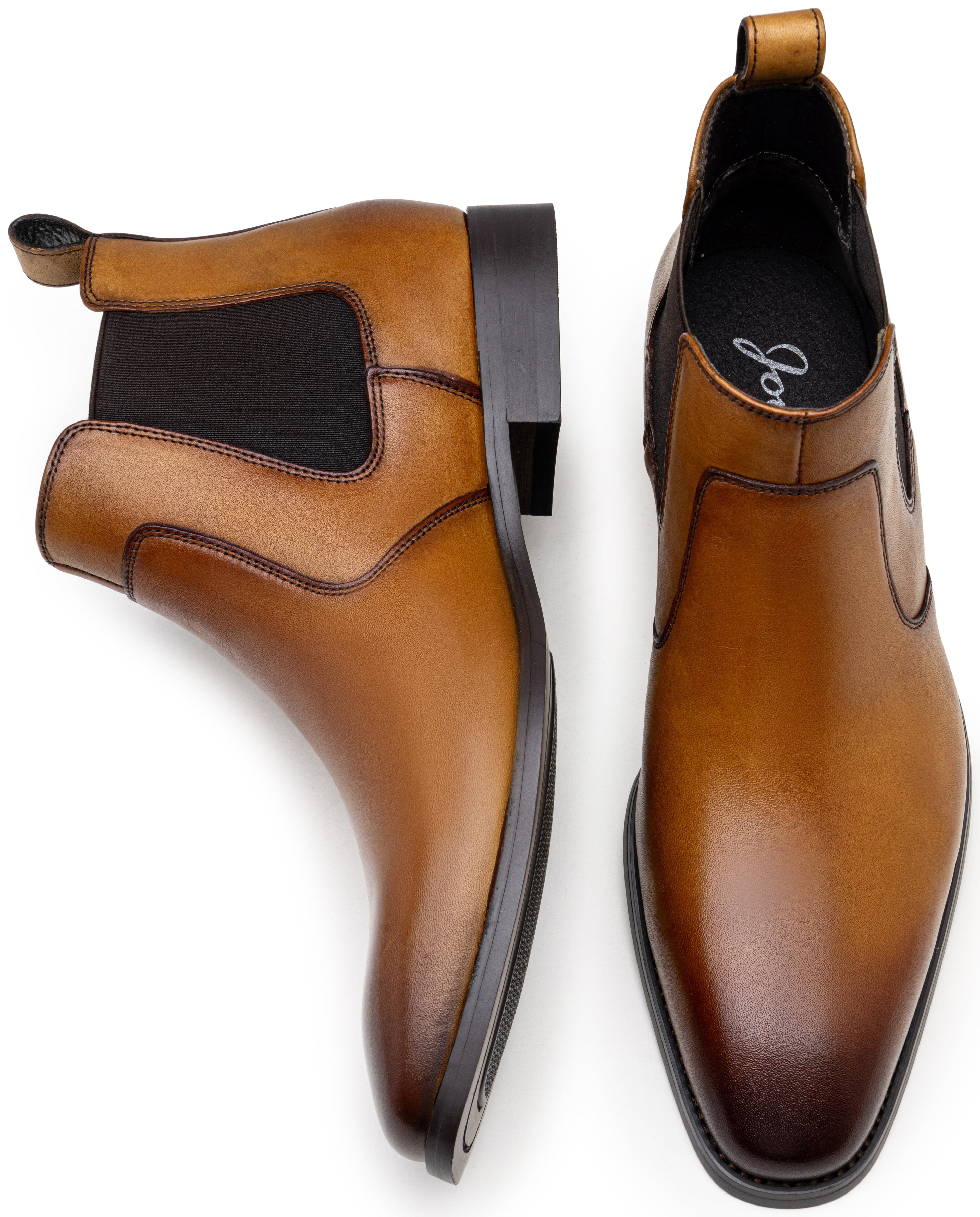 Jousen Men's Chelsea Boots Polished Premium Leather Ankle Dress Boots Classic Retro Slip On Boots for Men