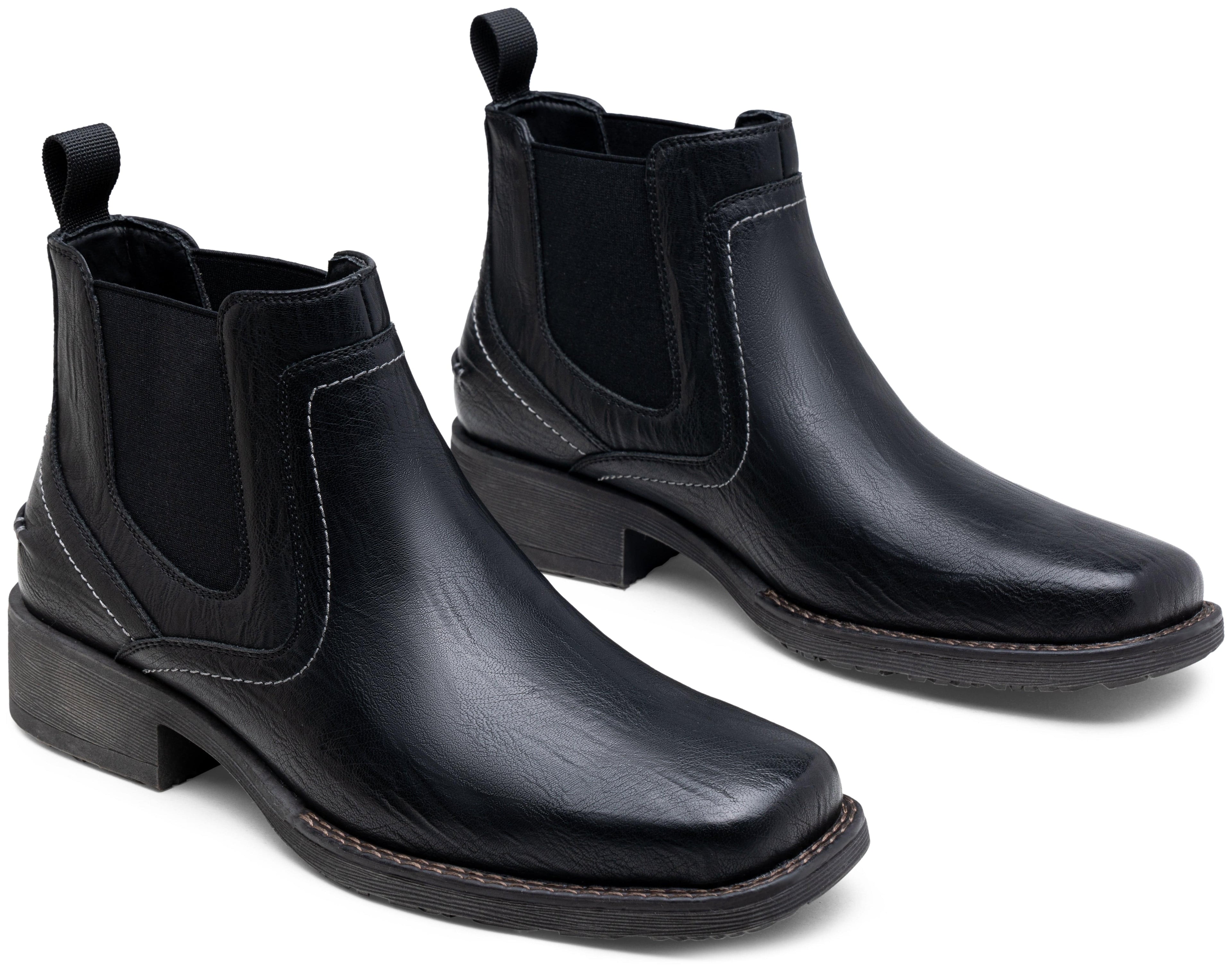 Jousen Chelsea Boots Men Square Toe Ankle Mens Western Boots Casual Slip On Boots for Men