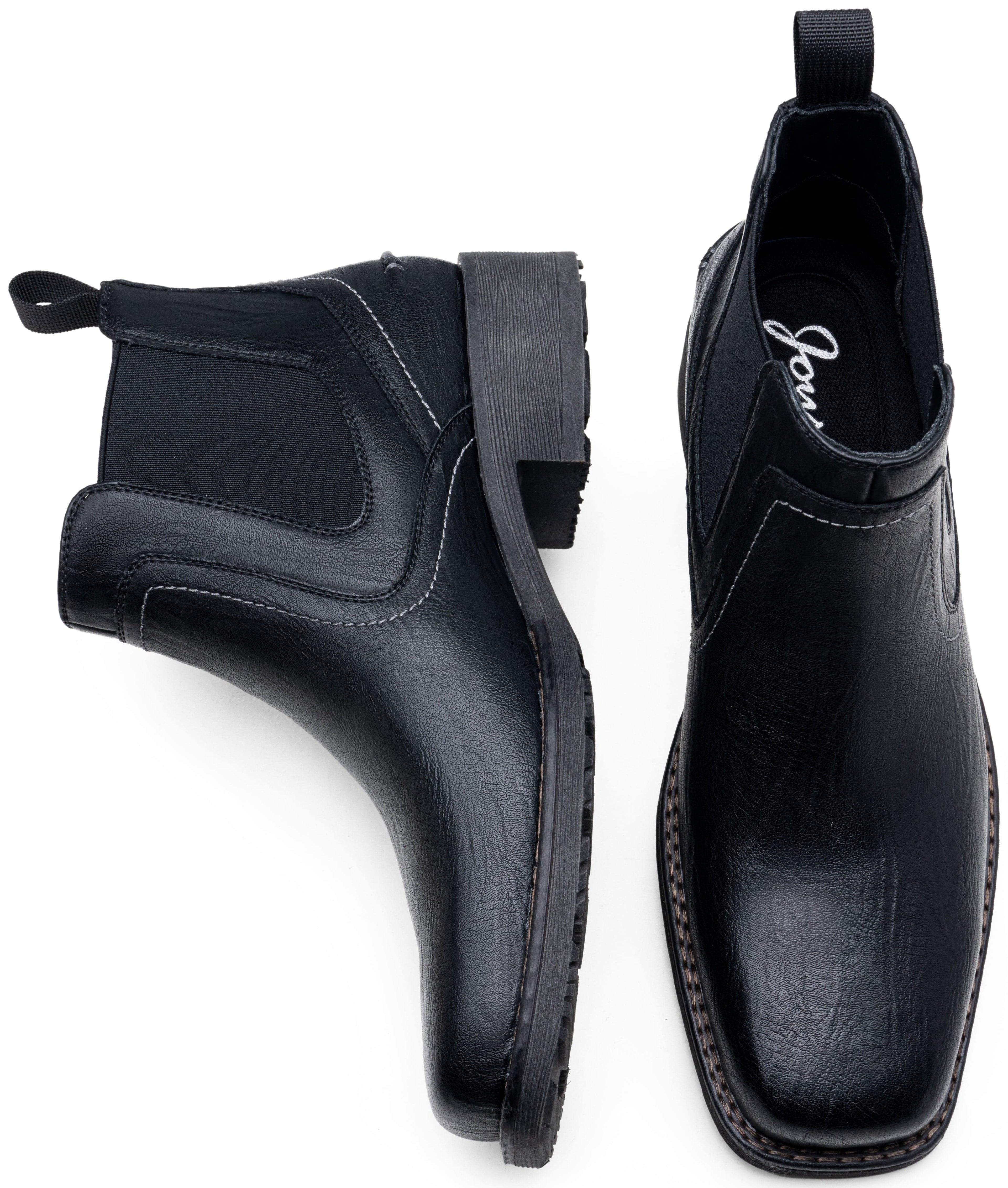 Jousen Chelsea Boots Men Square Toe Ankle Mens Western Boots Casual Slip On Boots for Men