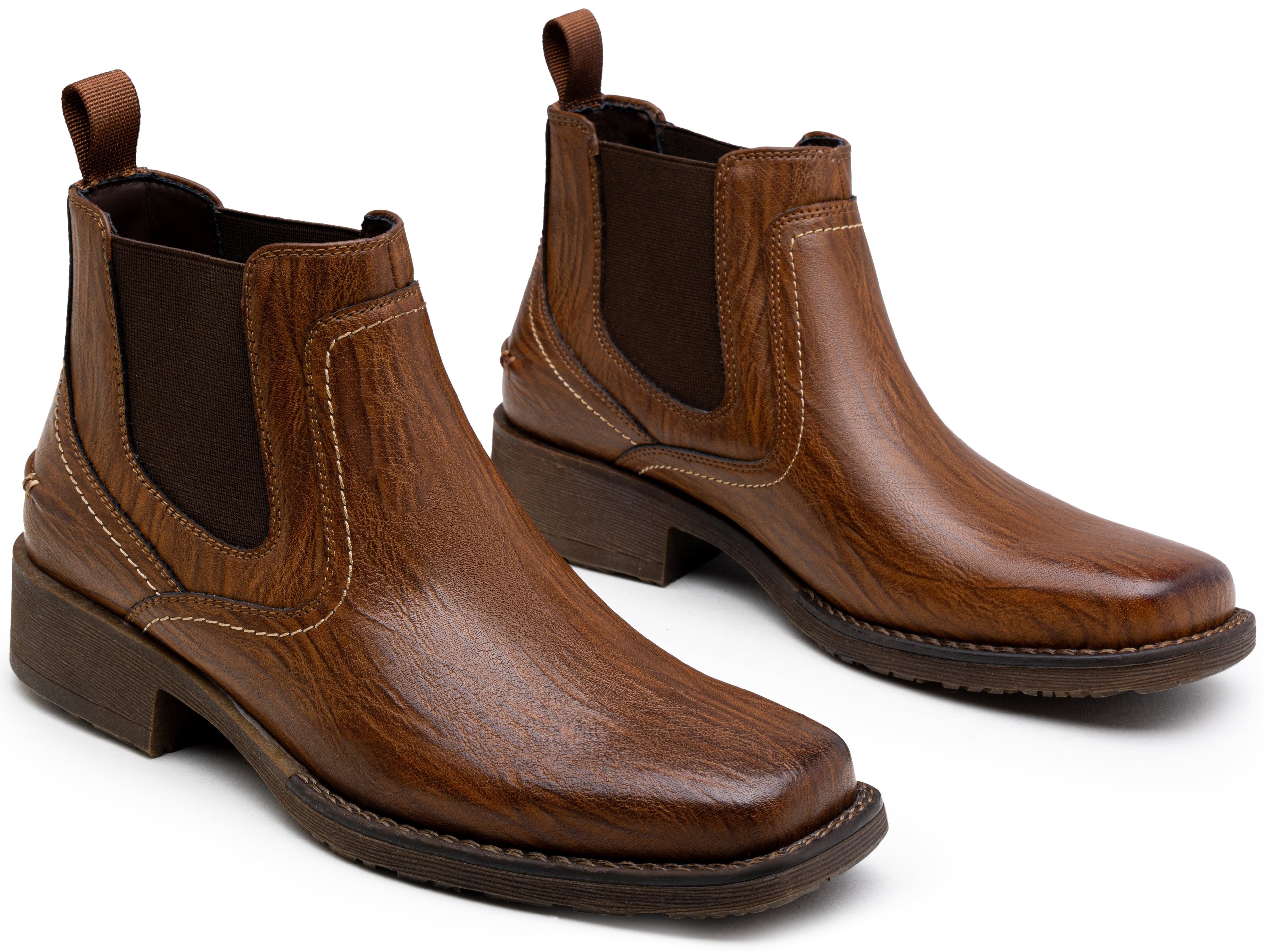 Jousen Chelsea Boots Men Square Toe Ankle Mens Western Boots Casual Slip On Boots for Men