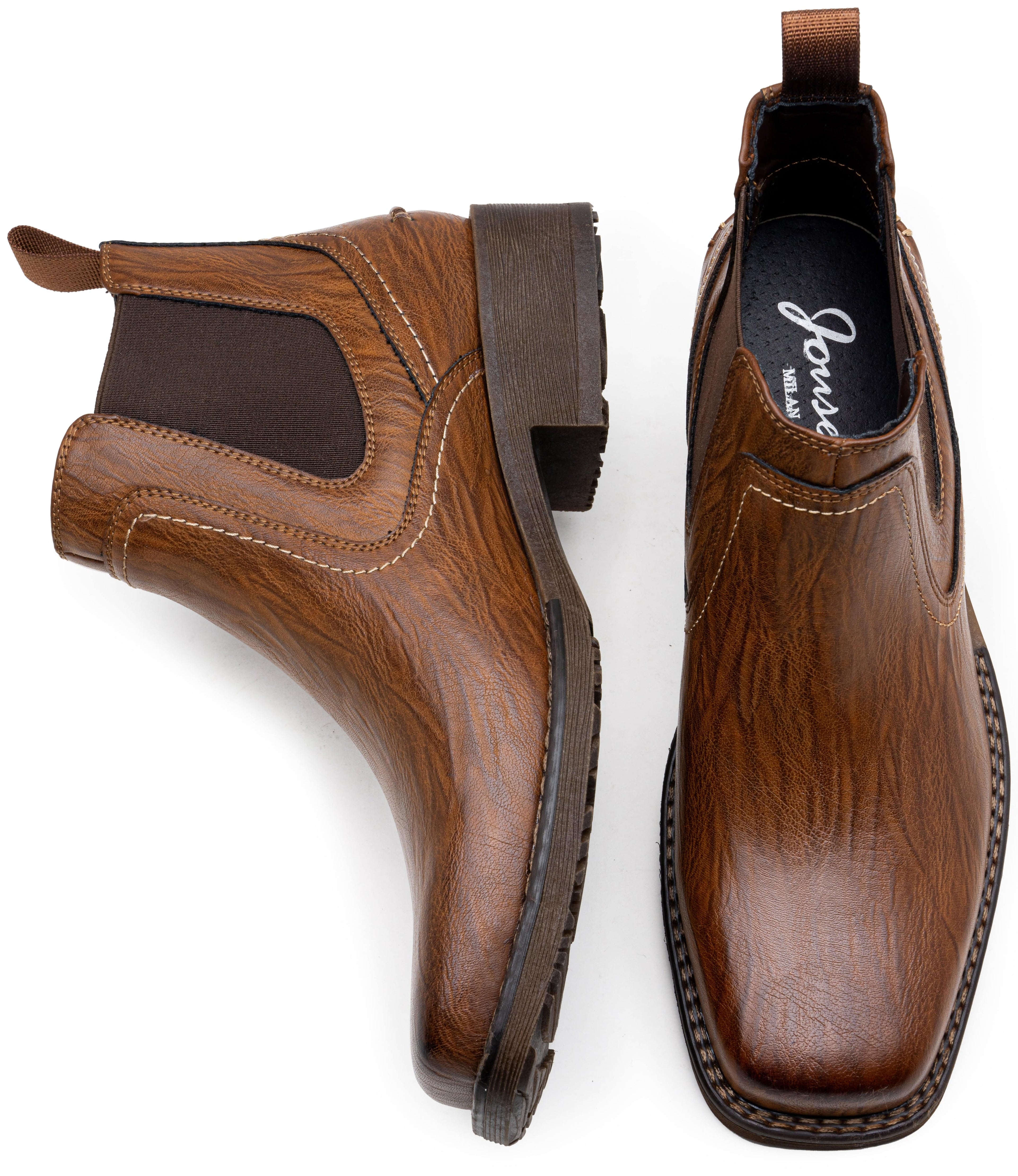 Jousen Chelsea Boots Men Square Toe Ankle Mens Western Boots Casual Slip On Boots for Men