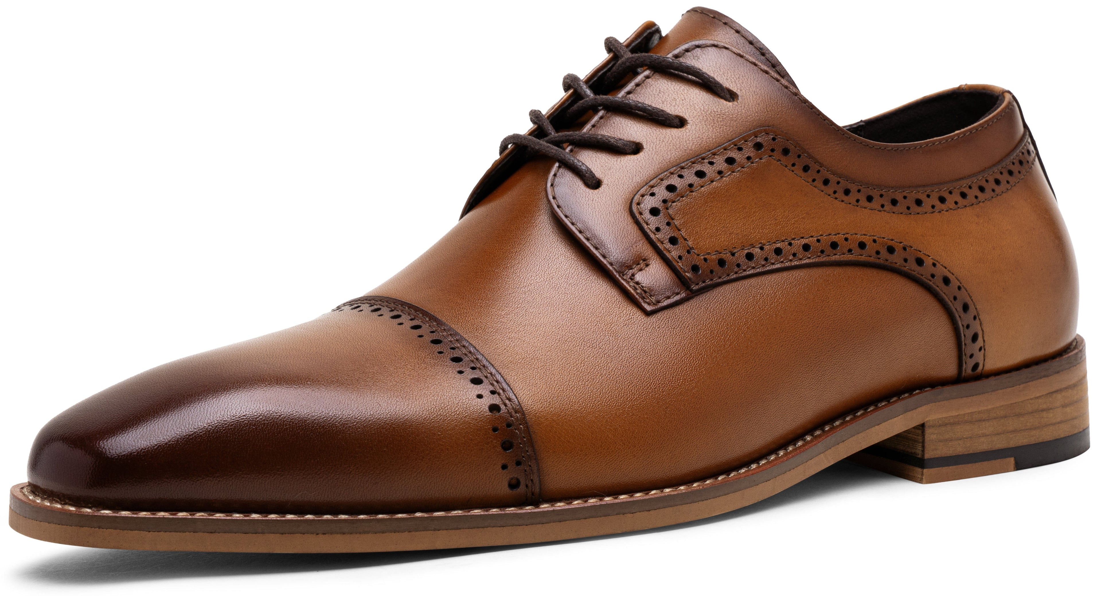 Jousen Men's Dress Shoes Leather Formal Wingtip Oxford Shoes Classic Cap Toe Brogue Shoes for Men