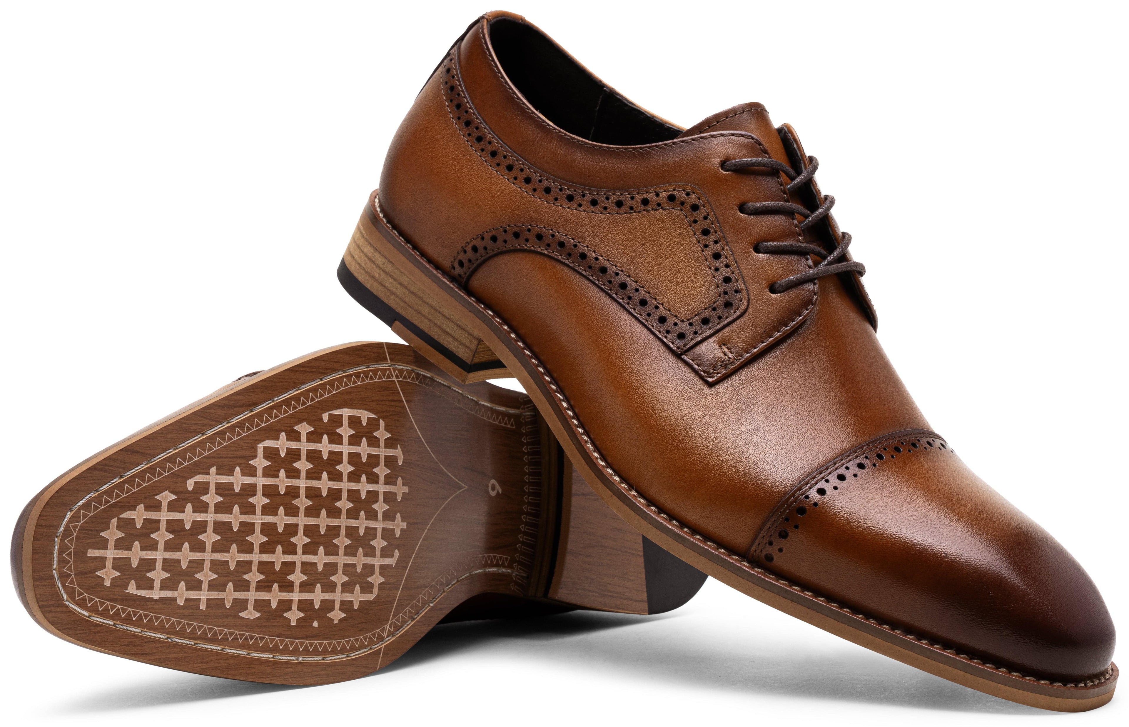 Jousen Men's Dress Shoes Leather Formal Wingtip Oxford Shoes Classic Cap Toe Brogue Shoes for Men