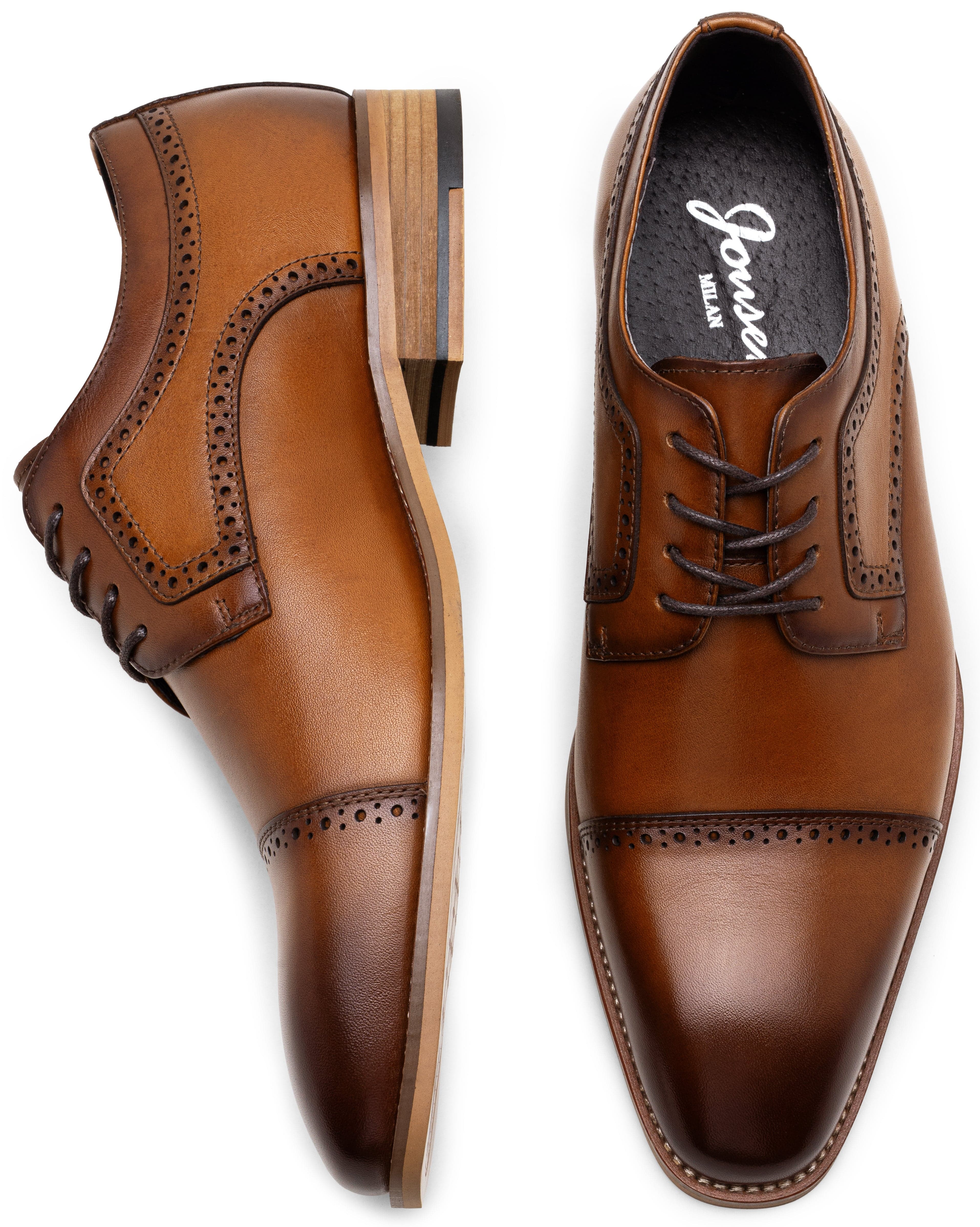 Jousen Men's Dress Shoes Leather Formal Wingtip Oxford Shoes Classic Cap Toe Brogue Shoes for Men