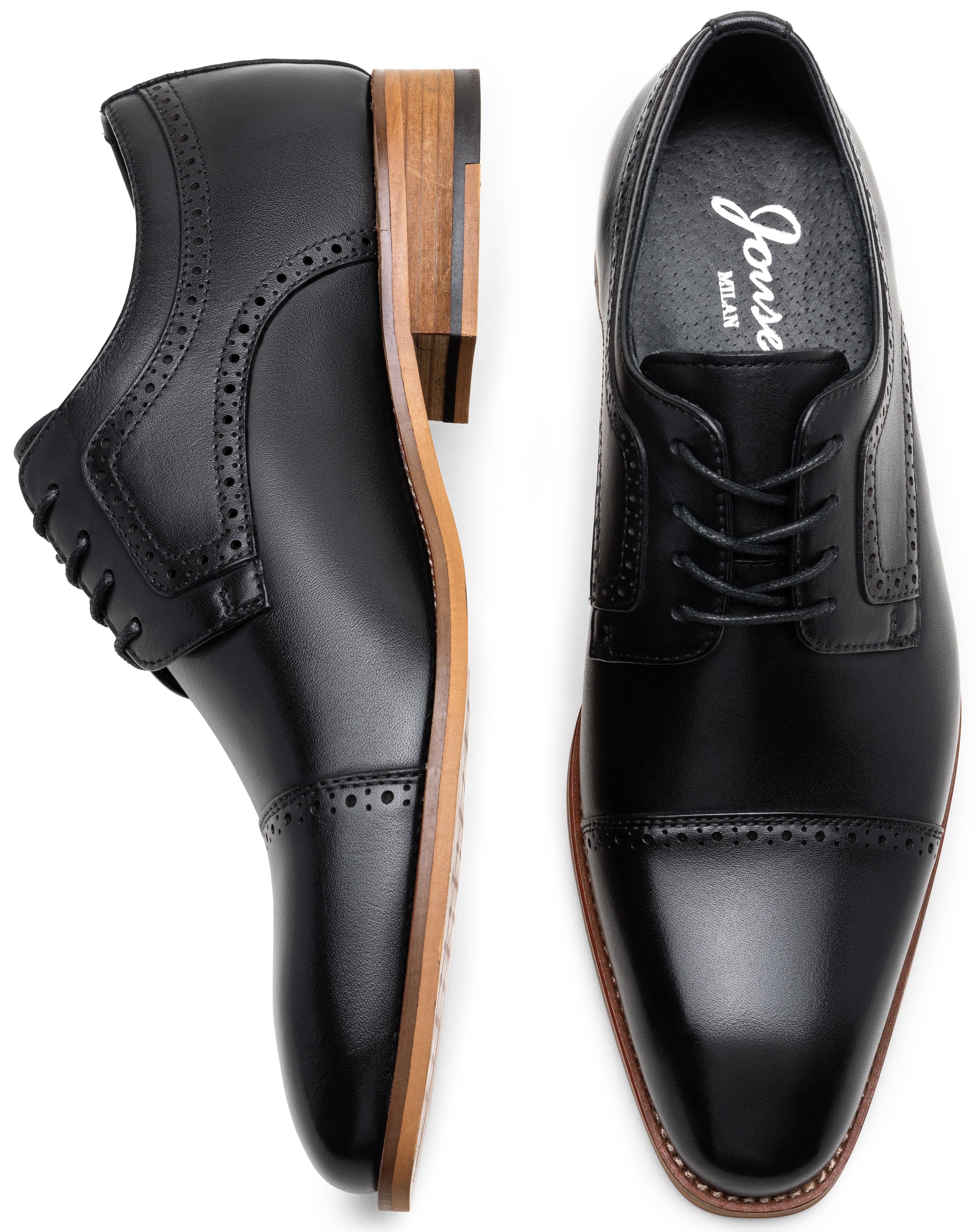 Jousen Men's Dress Shoes Leather Formal Wingtip Oxford Shoes Classic Cap Toe Brogue Shoes for Men