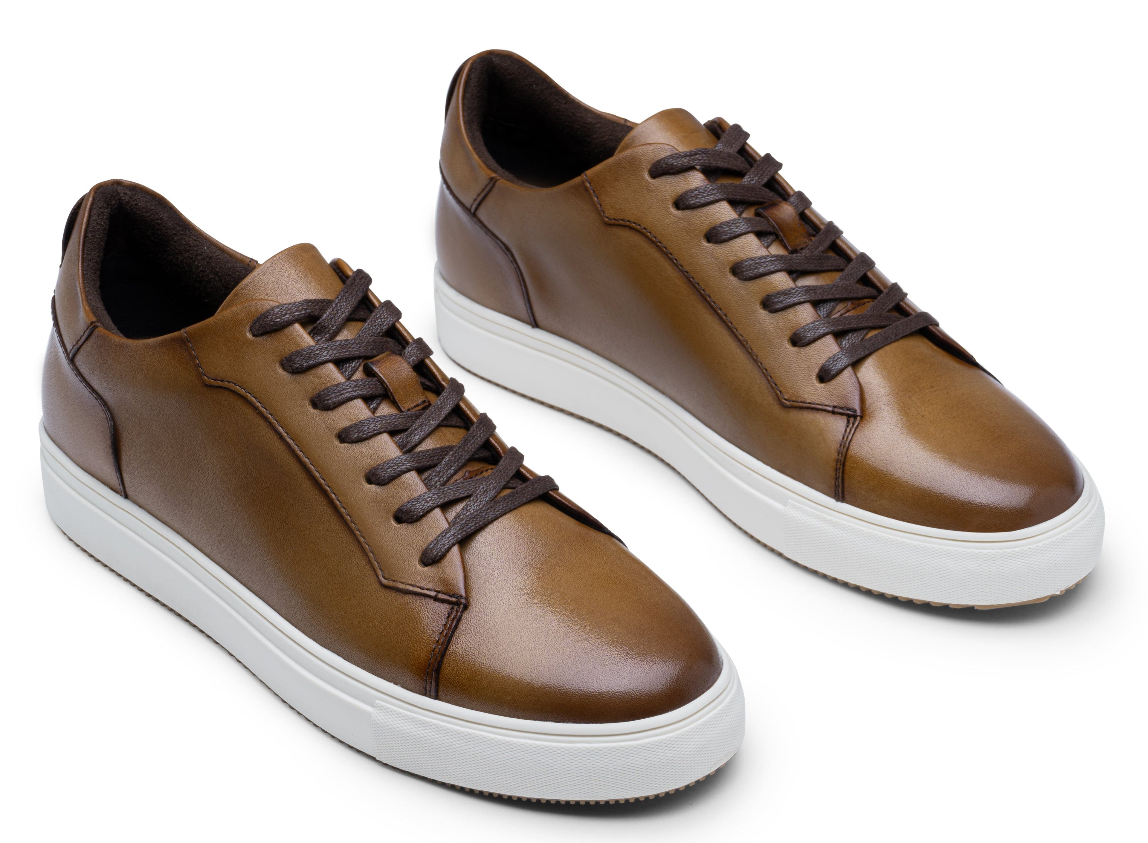 Jousen Men’s Fashion Sneakers Polished Leather Mens Dress Sneakers Stylish Retro Mens Business Casual Shoes