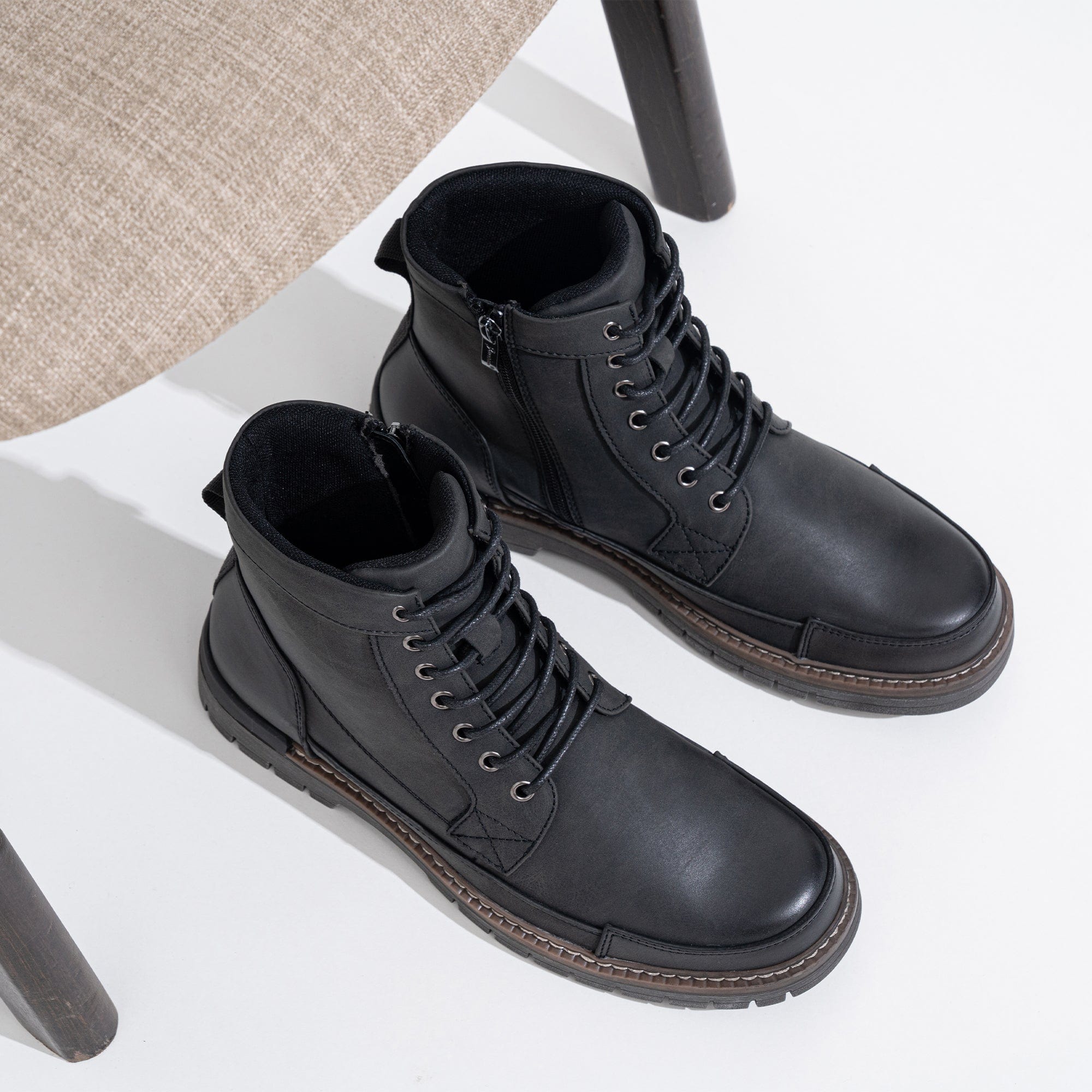 Men\'s Black Casual Chukka Boots Motorcycle Wear hiking Vostey Mens Boots Motorcycle Casual Boots for Men Zipper  main image 4