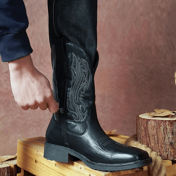 Jousen Cowboy Boots for Men Embroidery Men's Western Boots Retro Square Toe Mens Boot Botas Vaqueras Para Hombre