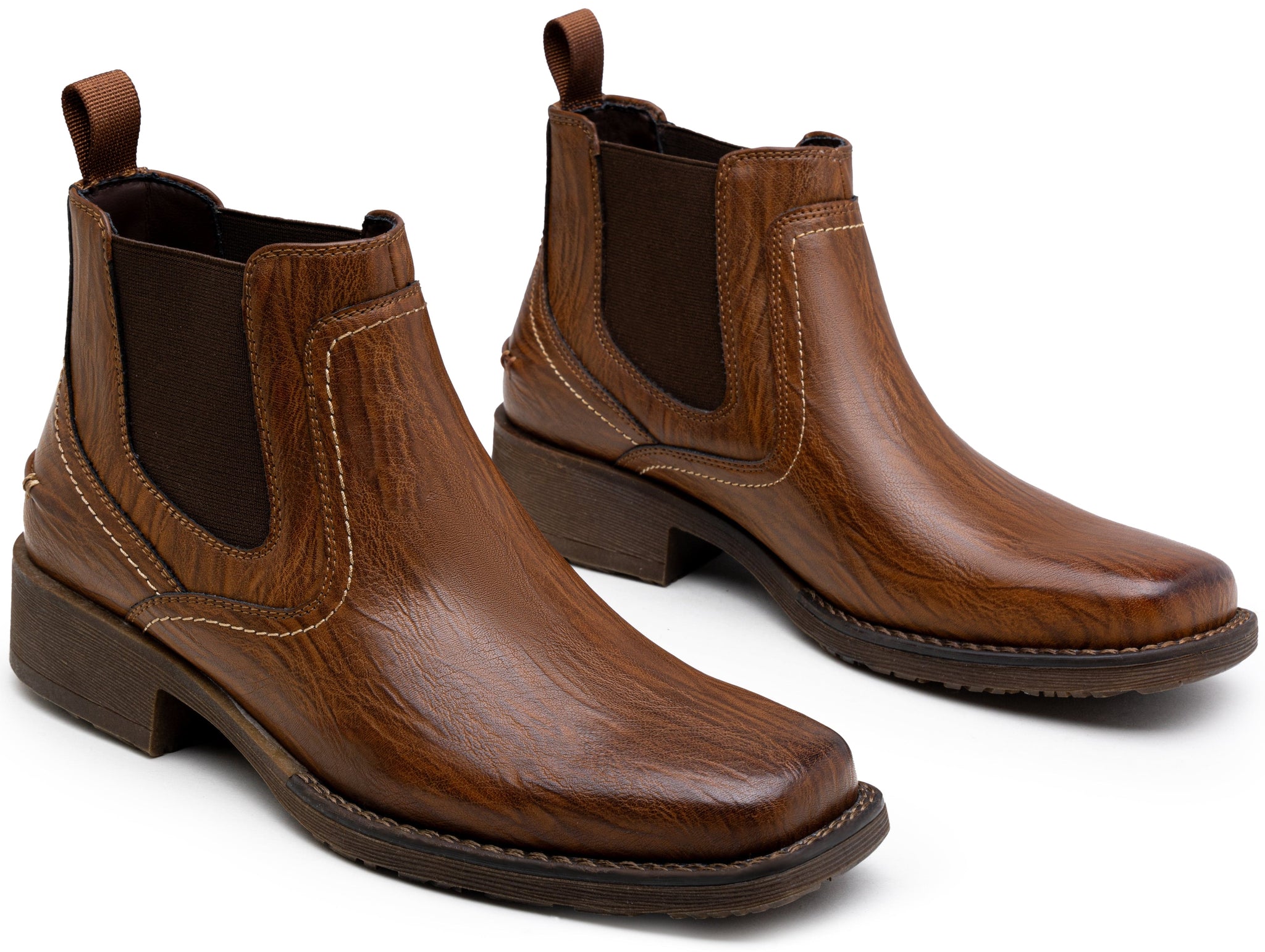 Mens Brass Boots Ankle‎ Chelsea Square Toe Leather Brown 10.5 Men main image 4